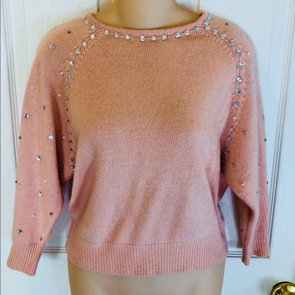 TOPSHOP RARE PINK JEWEL EMBELLISHED SWEATER 0/XS
